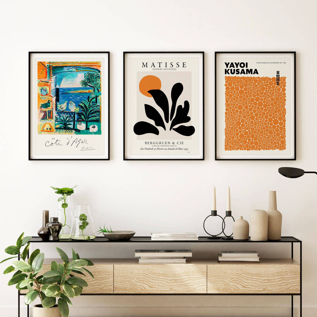 Henri Matisse, Yayoi Kusama and Pablo Picasso, Set of 3 wall art