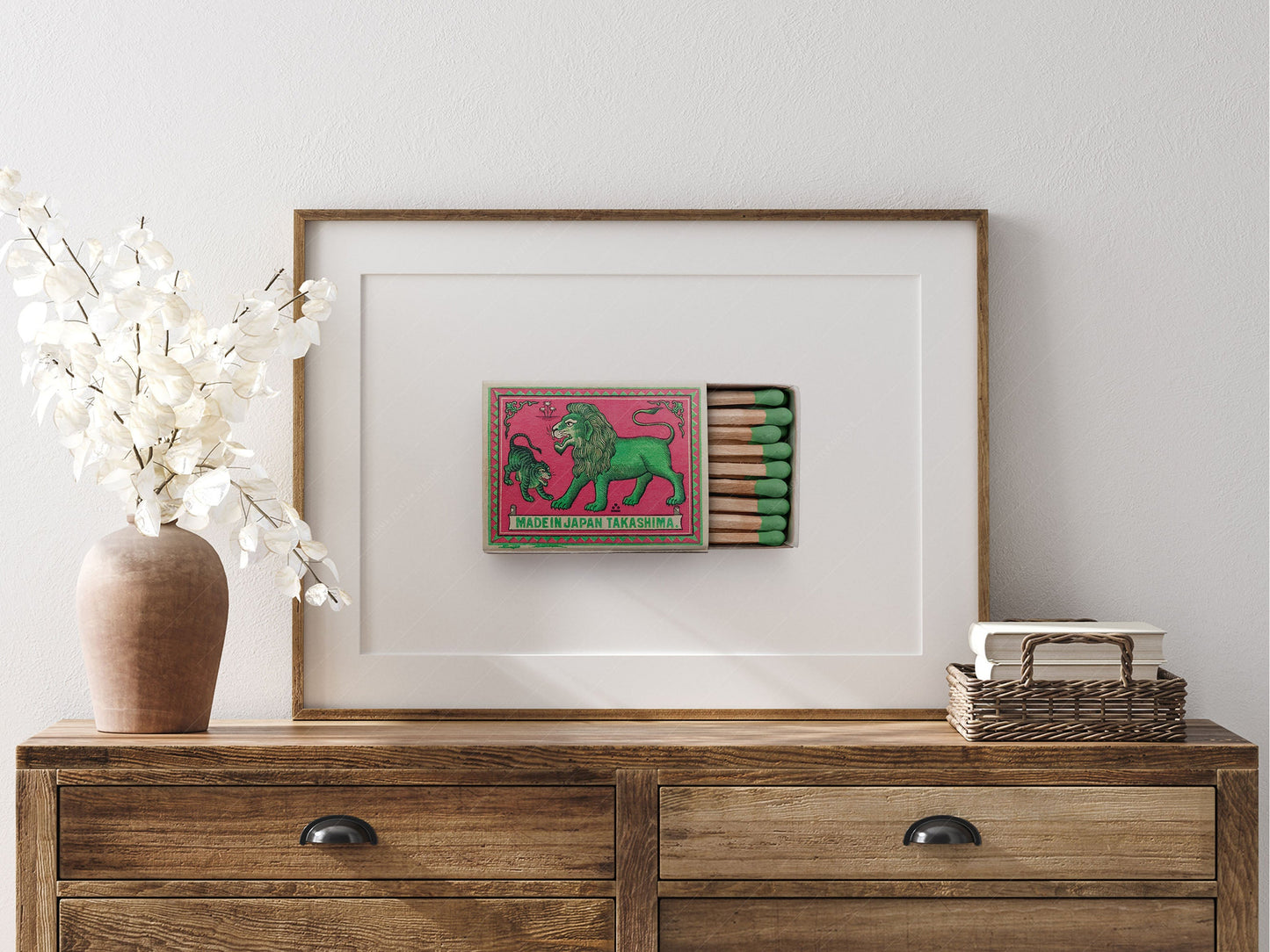 Japanese wall art, Vintage matchbox print, Retro wall art