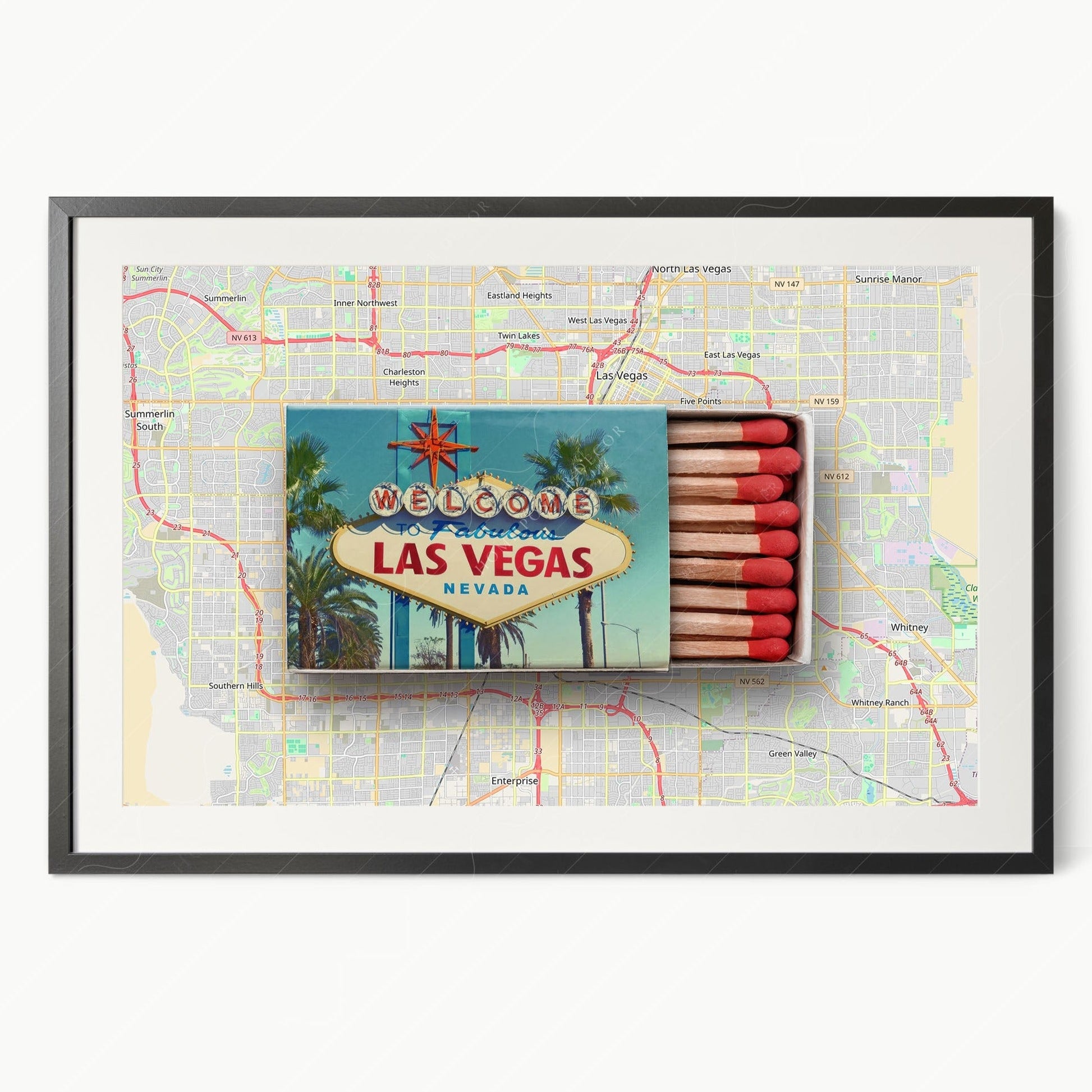 Las Vegas Print, Matchbox Photo, Map City Wall Art