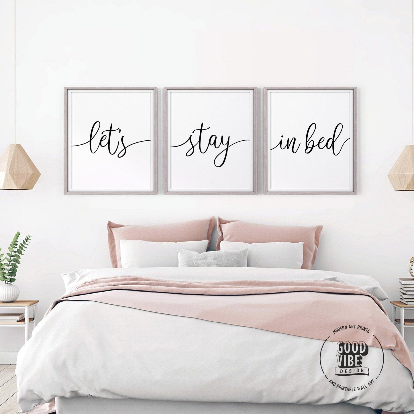 Lets Stay in Bed, Set of 3 wall art, Minimalist Poster