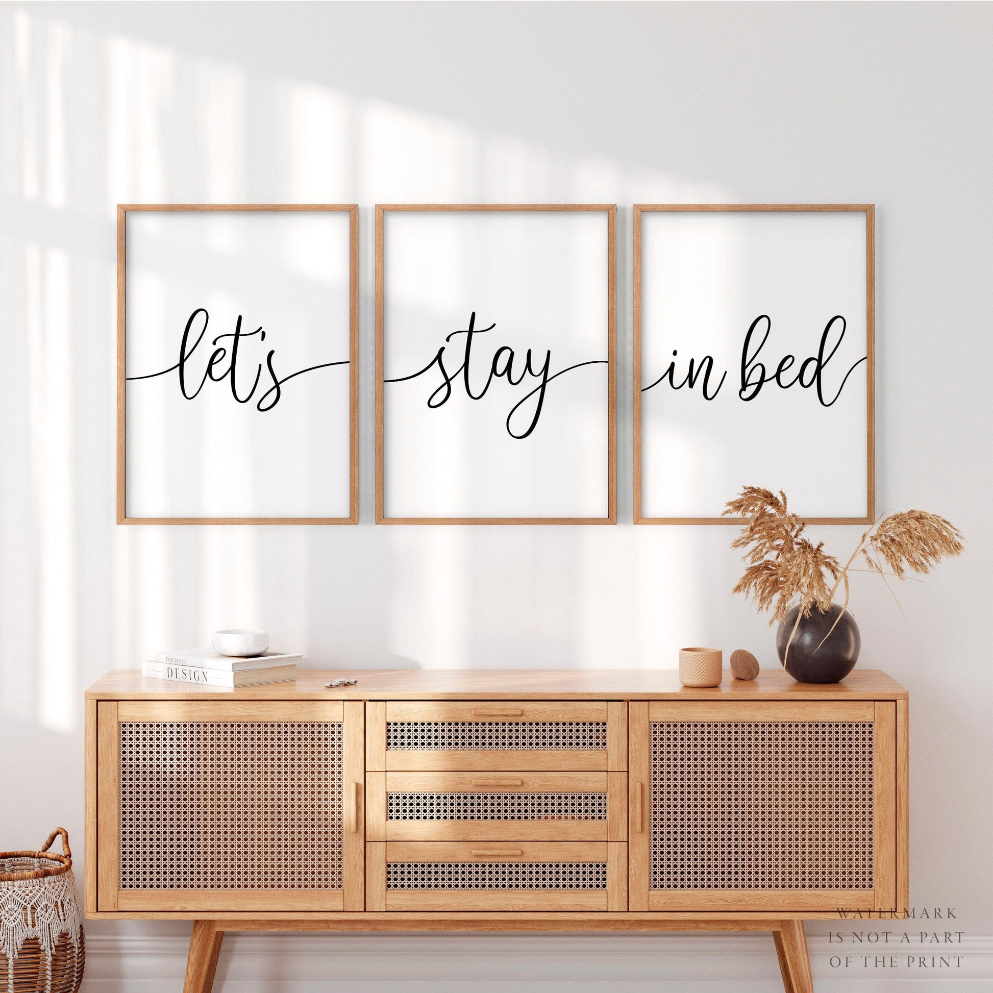 Lets Stay in Bed, Set of 3 wall art, Minimalist Poster