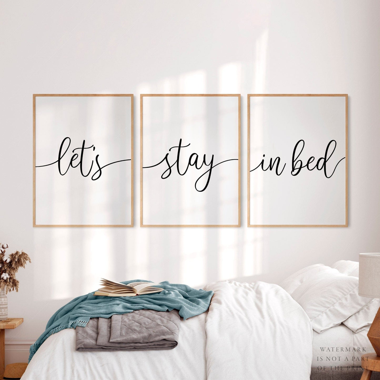 Lets Stay in Bed, Set of 3 wall art, Minimalist Poster