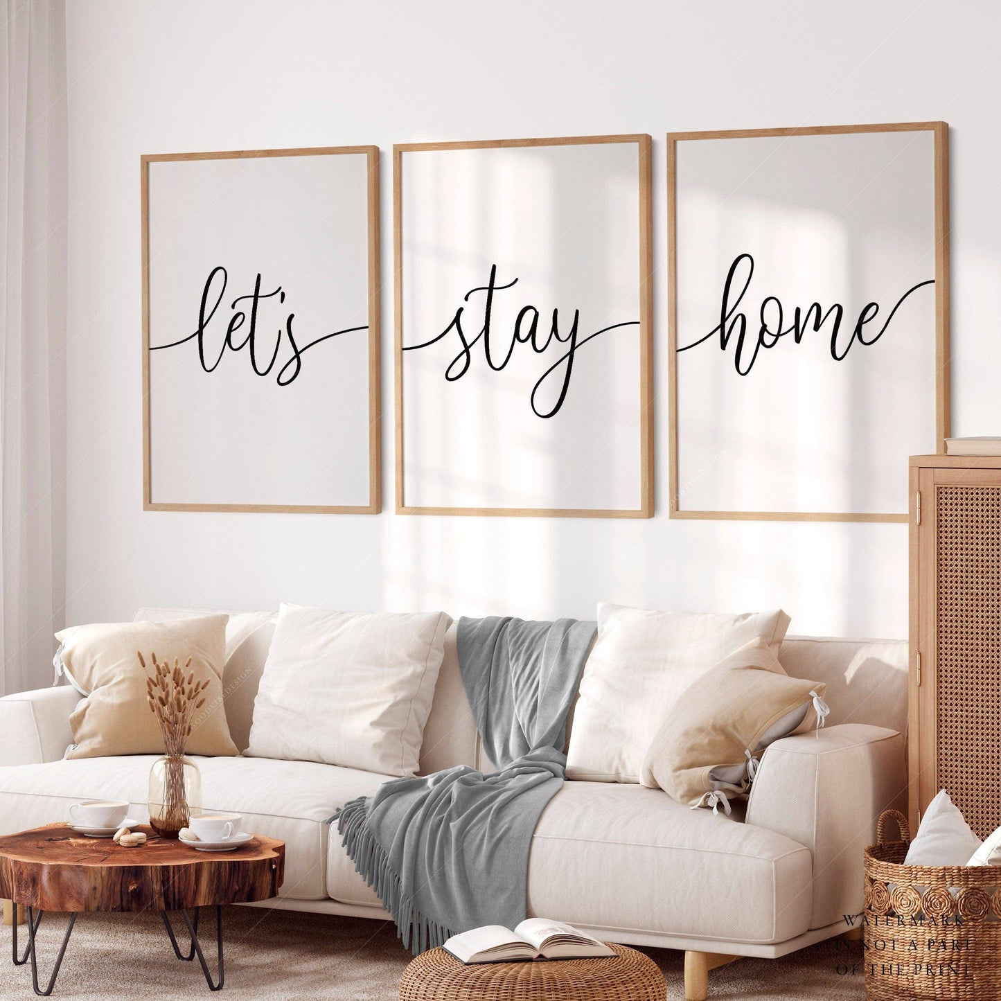 Let's stay home, Set of 3 wall art, Minimalist Poster