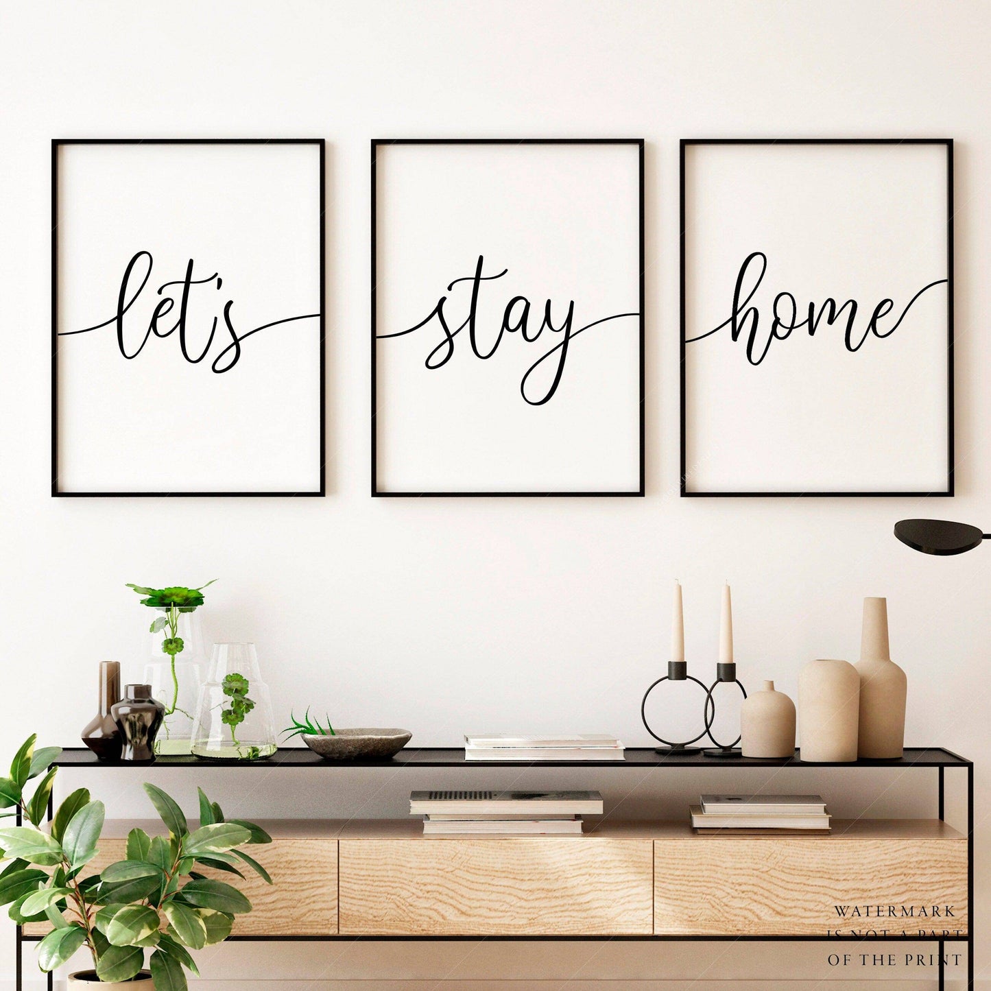 Let's stay home, Set of 3 wall art, Minimalist Poster