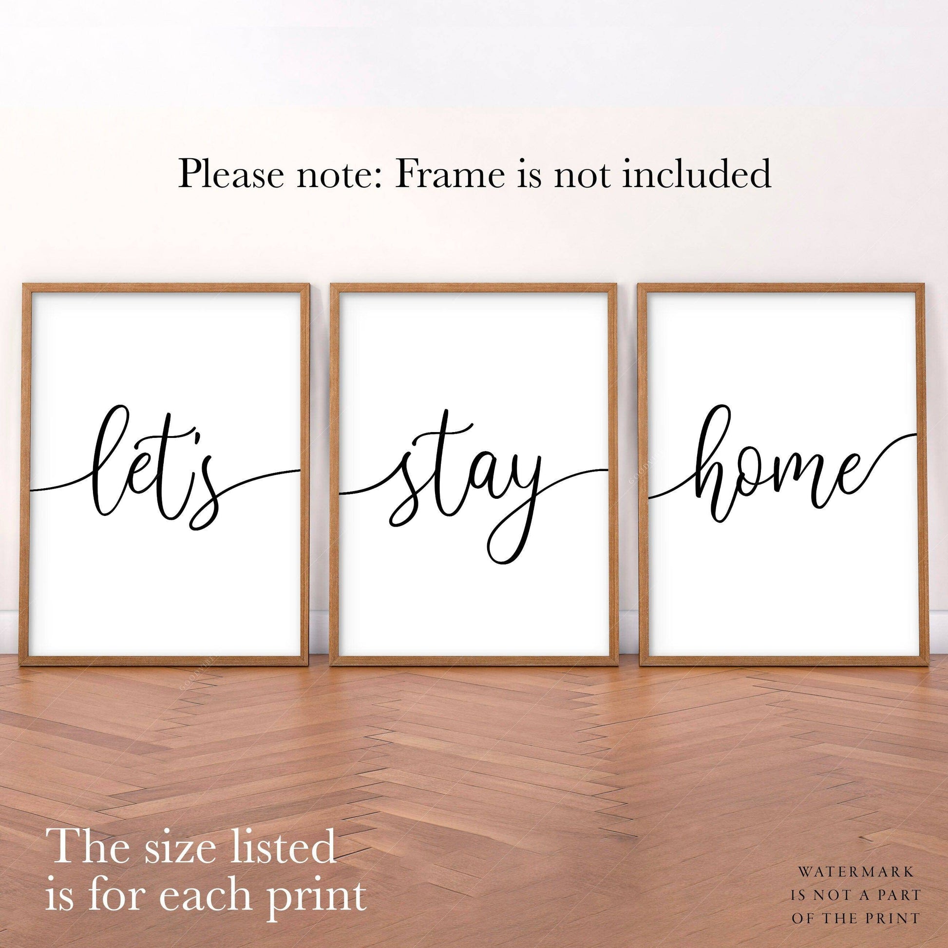 Let's stay home, Set of 3 wall art, Minimalist Poster