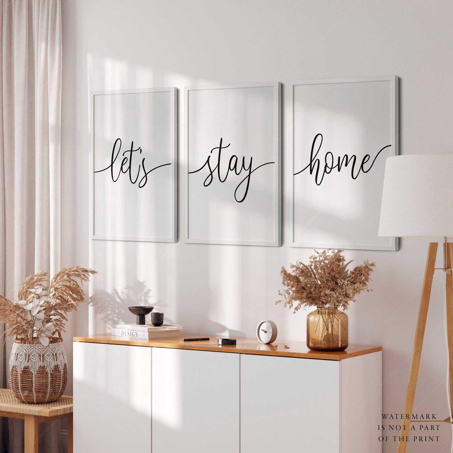 Let's stay home, Set of 3 wall art, Minimalist Poster