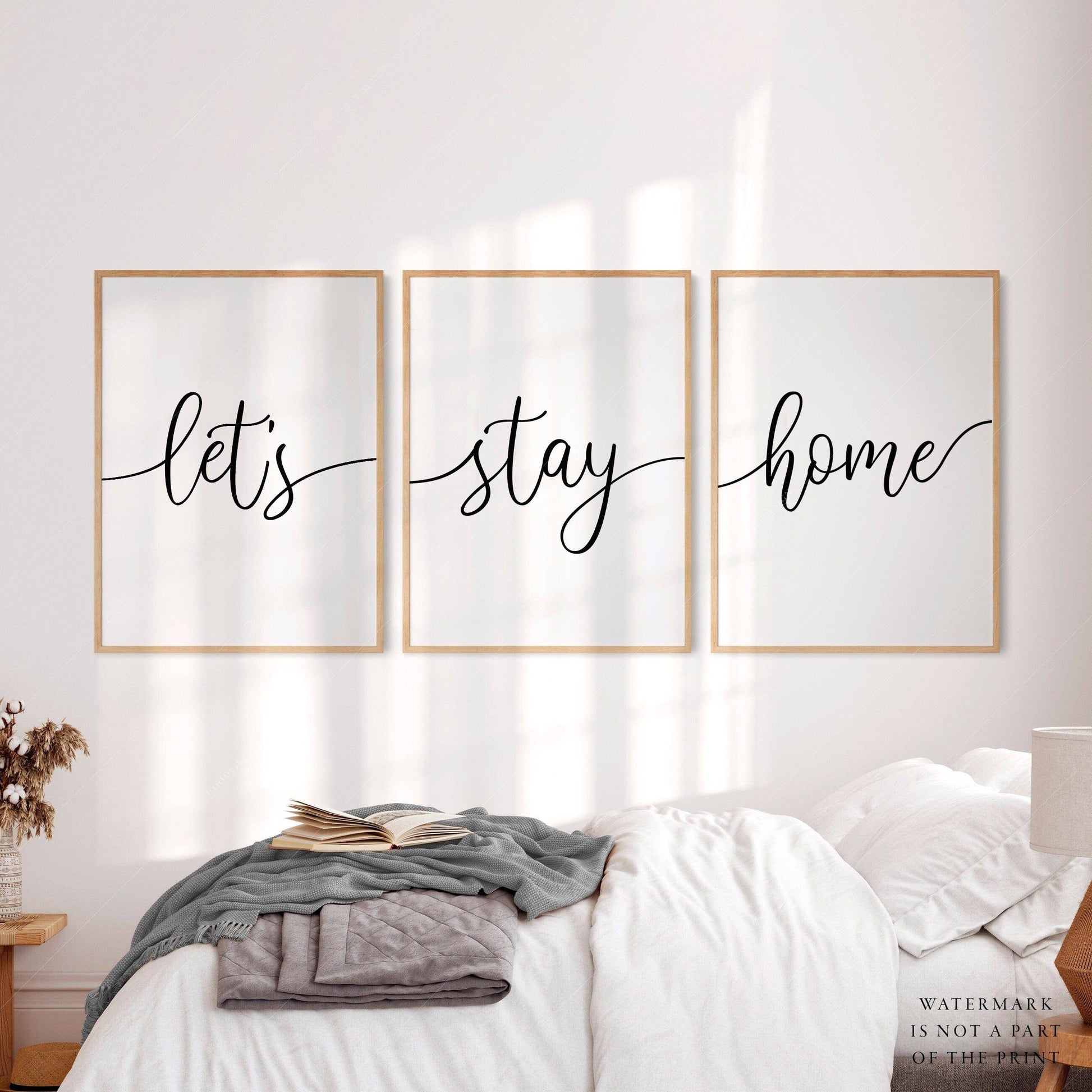 Let's stay home, Set of 3 wall art, Minimalist Poster