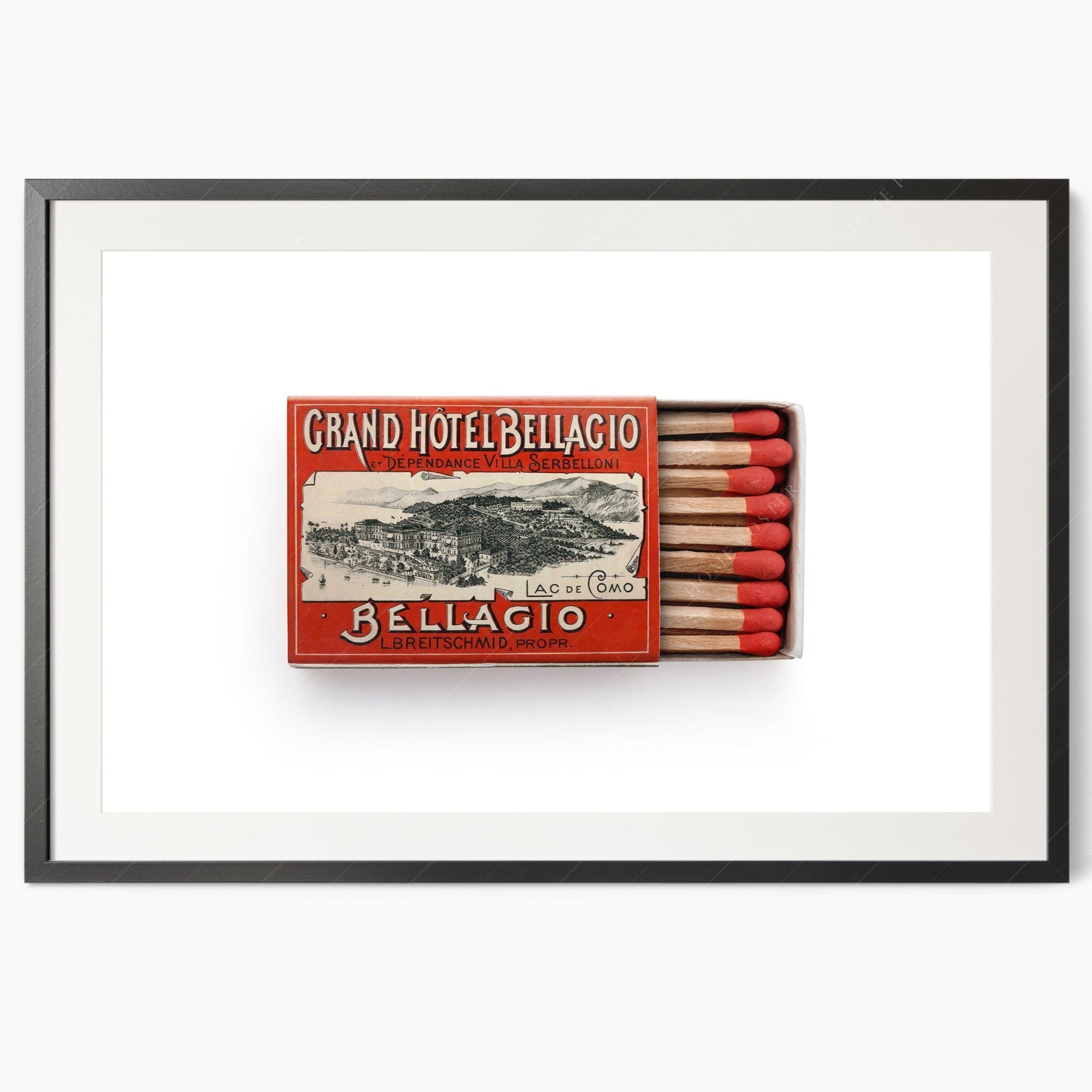 Matchbox print, Italy wall art, Lake Como - Grand Hotel Bellagio