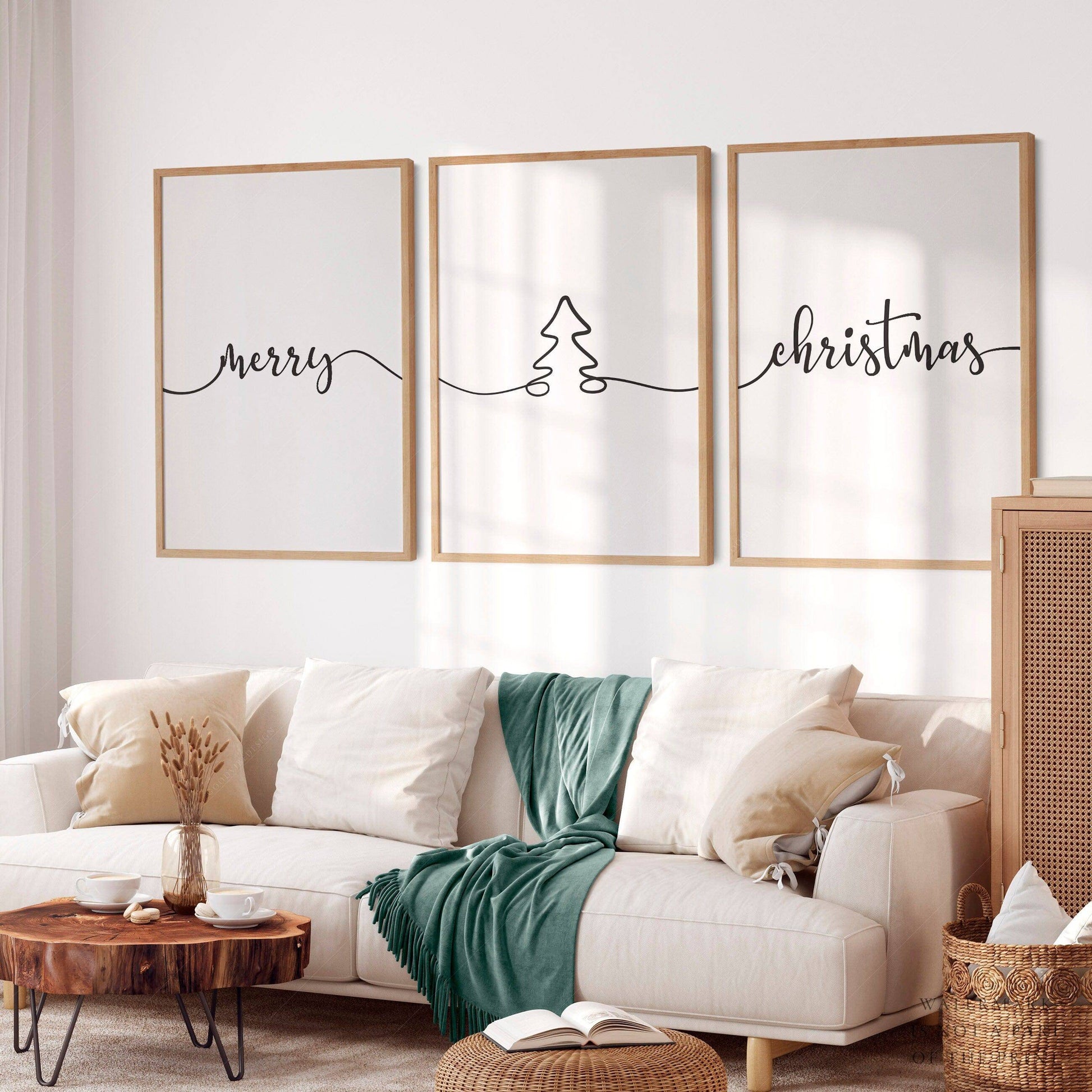 Merry Christmas Wall Art, Christmas Wall Decor, Set of 3 Prints, Party Decor