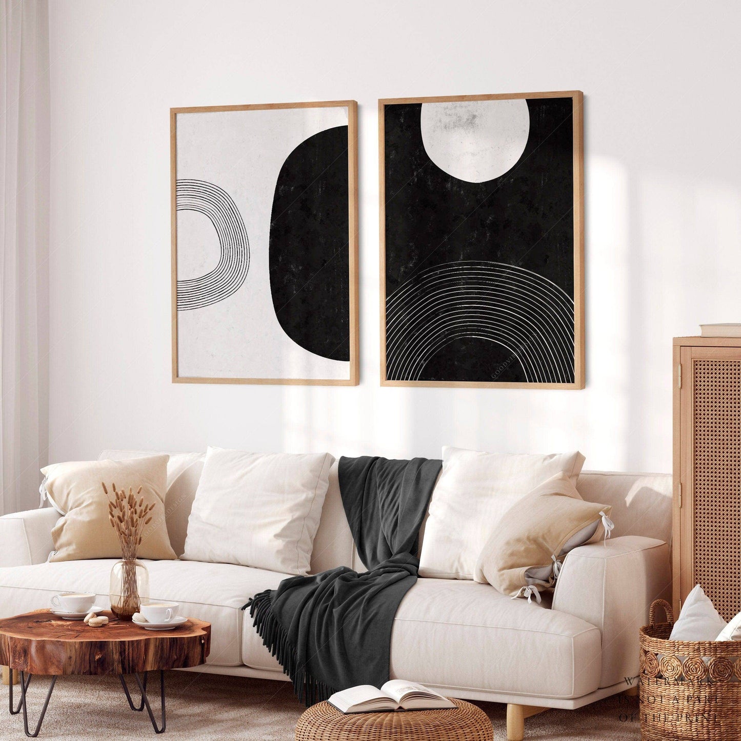 Mid Centrury Modern, 2 Piece Wall art, Black White Poster