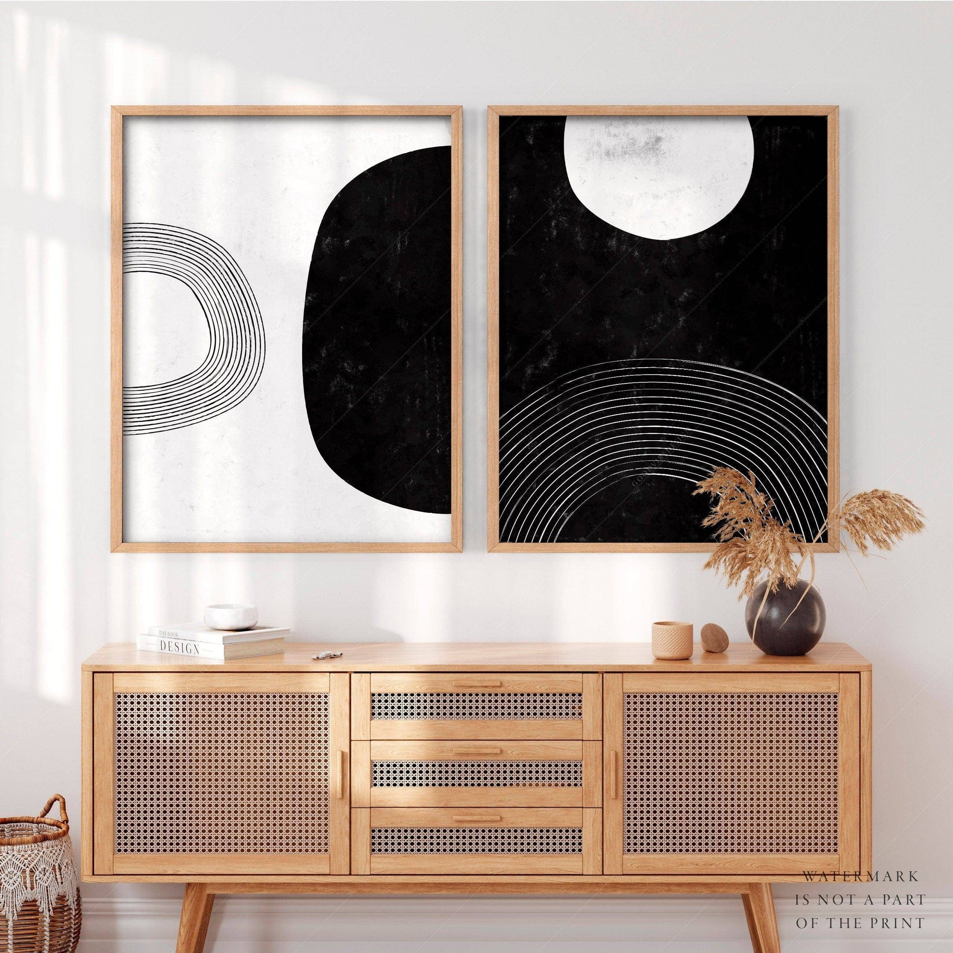 Mid Centrury Modern, 2 Piece Wall art, Black White Poster