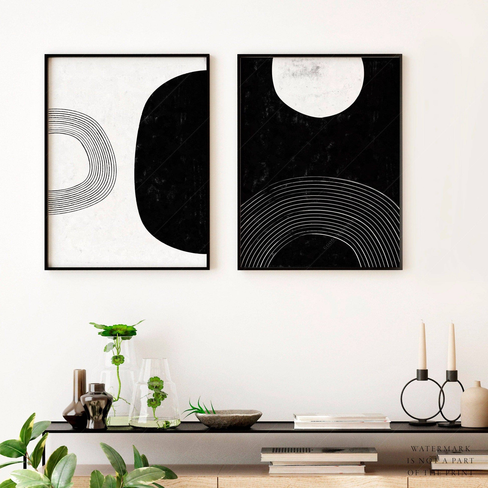 Mid Centrury Modern, 2 Piece Wall art, Black White Poster