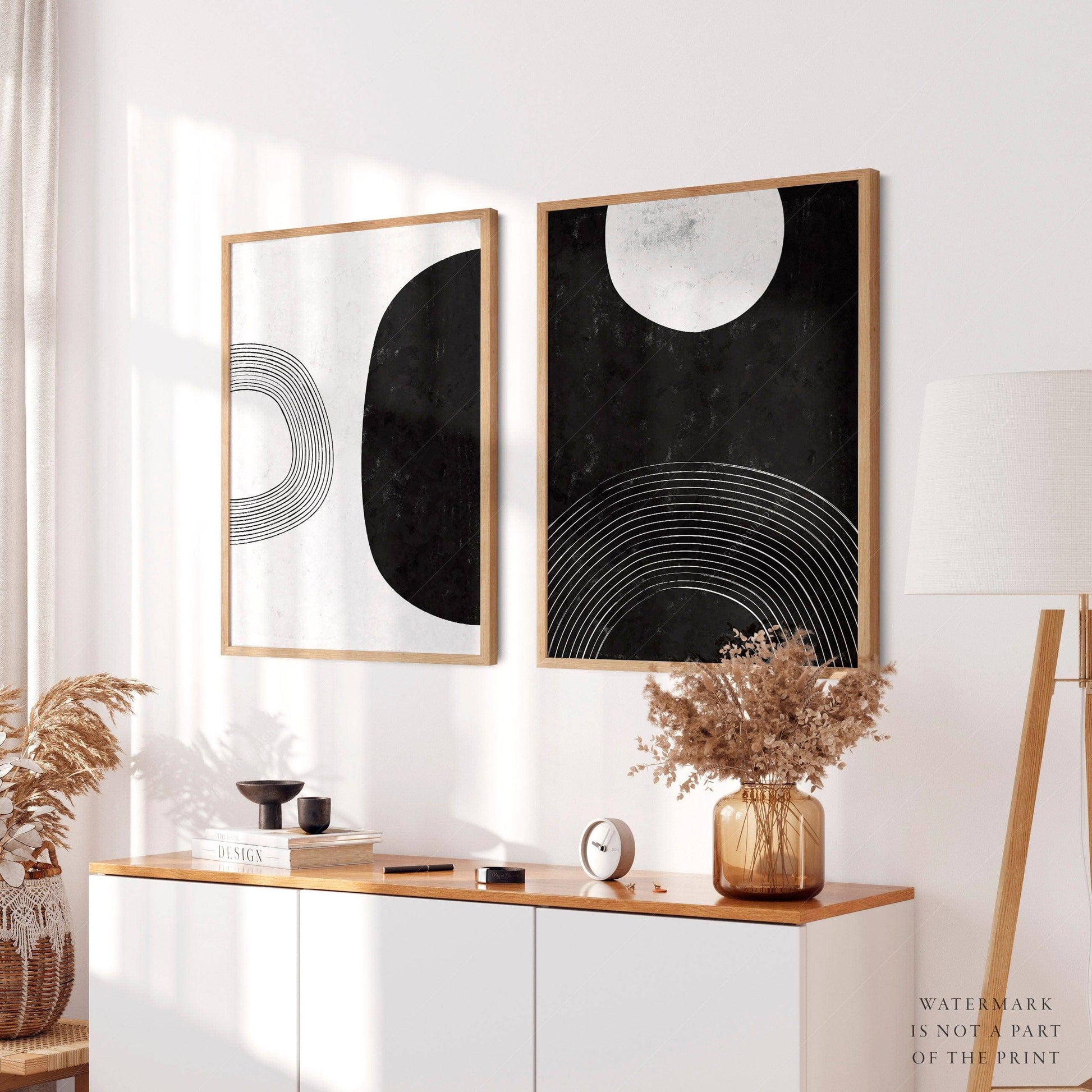 Mid Centrury Modern, 2 Piece Wall art, Black White Poster