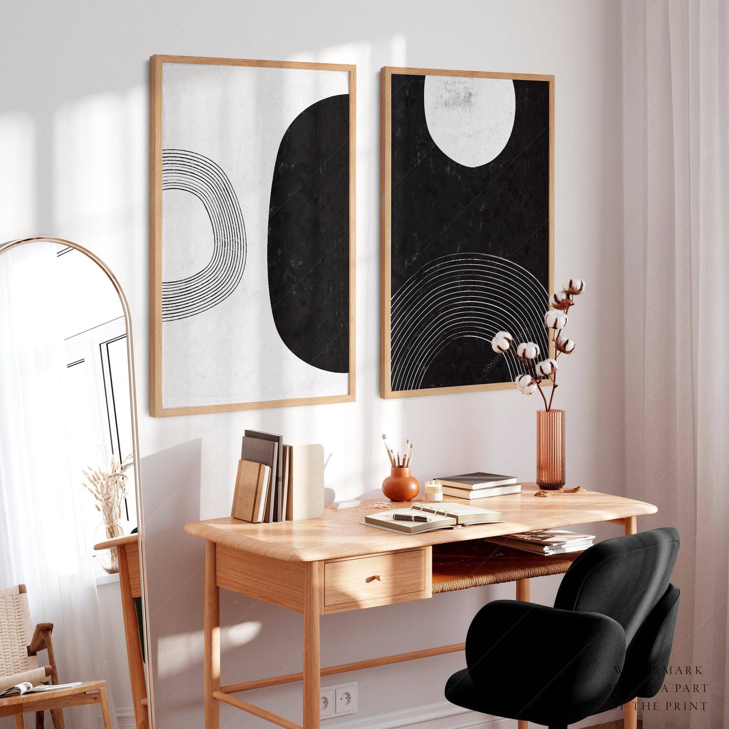 Mid Centrury Modern, 2 Piece Wall art, Black White Poster