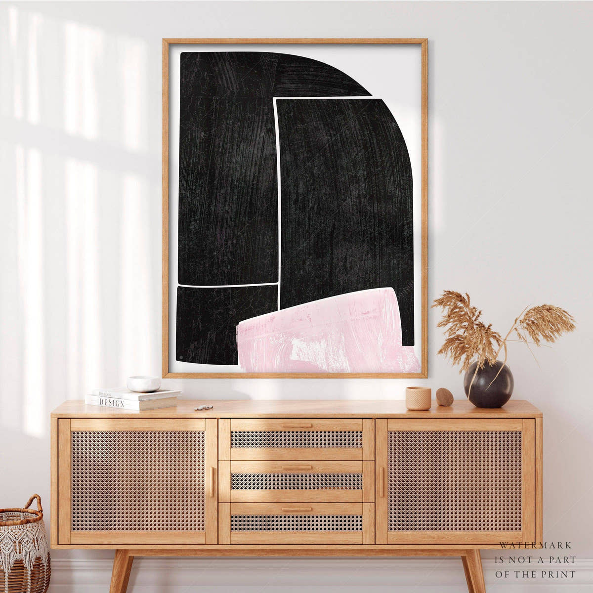 Mid-Century Modern Print, Elegant wall decor, Black Pink and white color