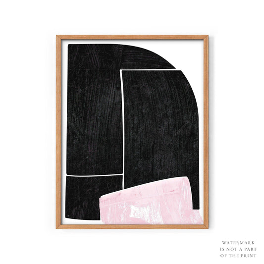Mid-Century Modern Print, Elegant wall decor, Black Pink and white color