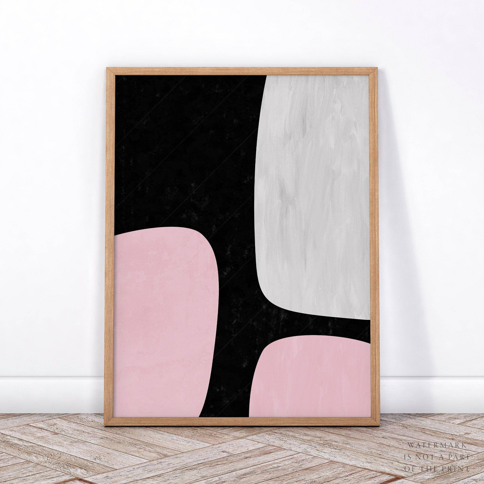 Mid-Century Modern Prints, 2 Piece Wall Art, Black and pink color