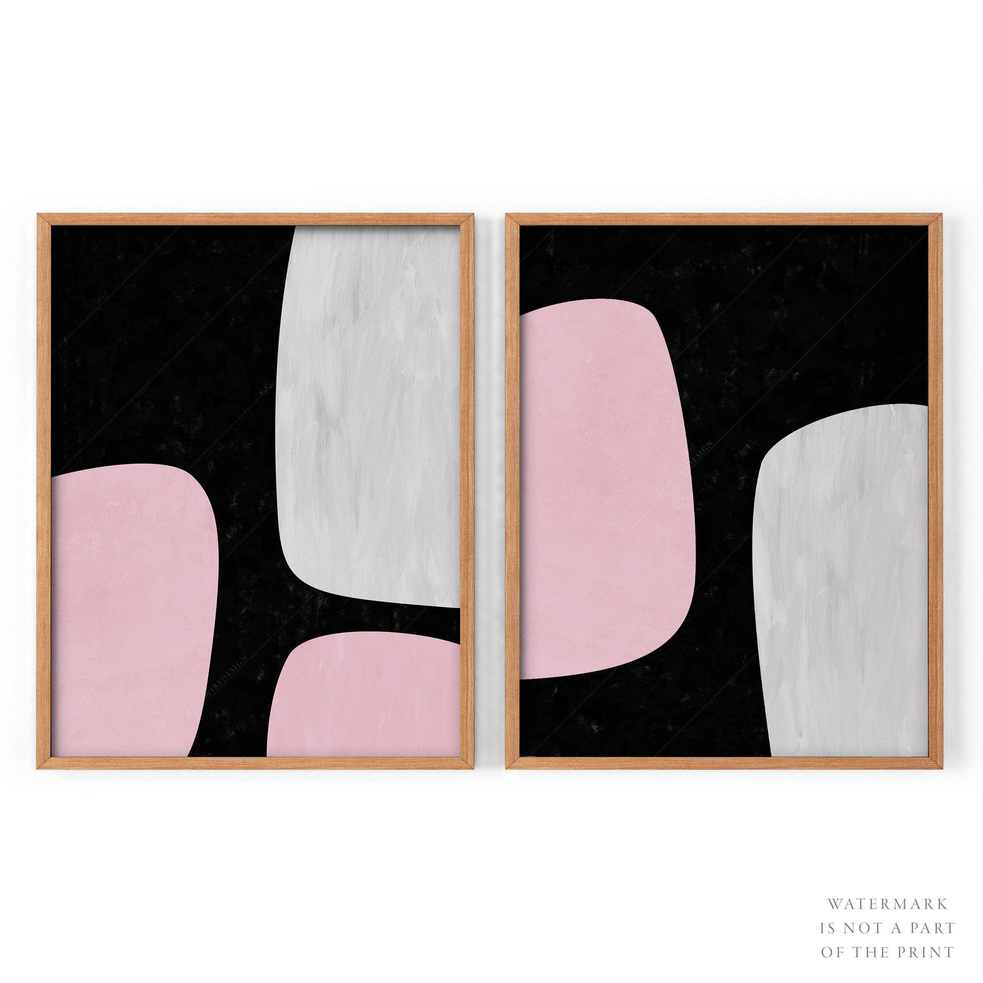 Mid-Century Modern Prints, 2 Piece Wall Art, Black and pink color