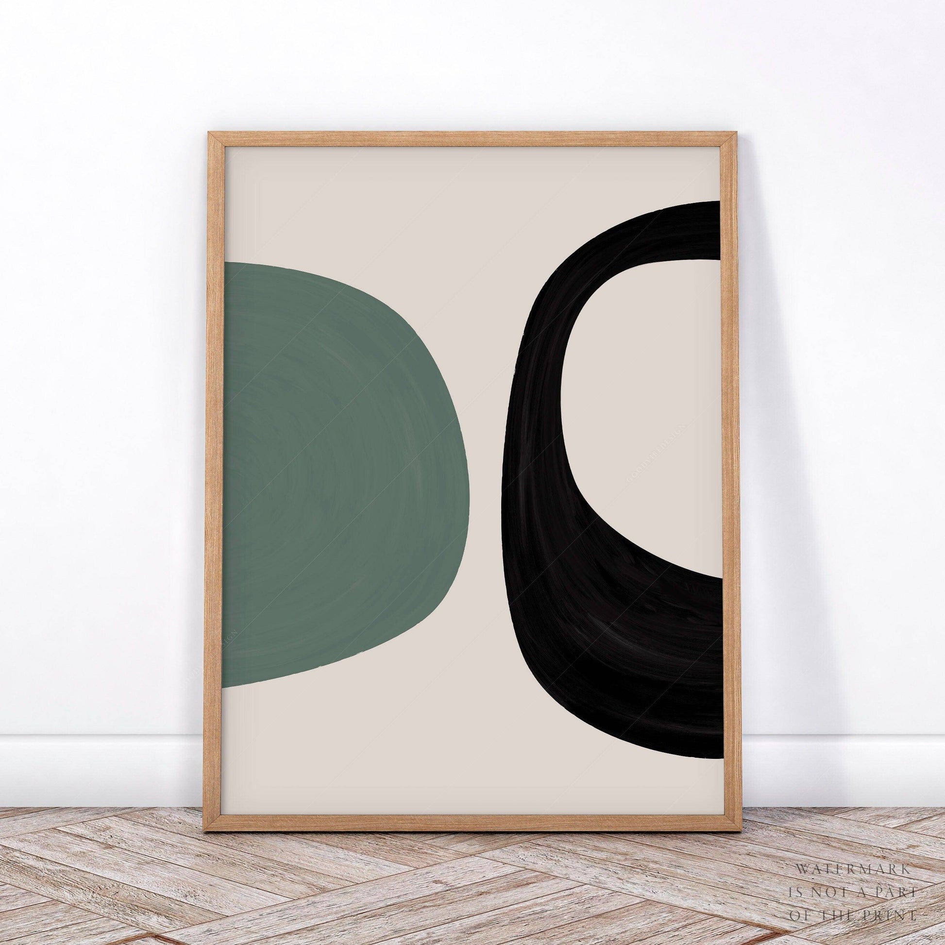 Mid-Century Modern Prints, 2 Piece Wall Art, Black green and beige colors