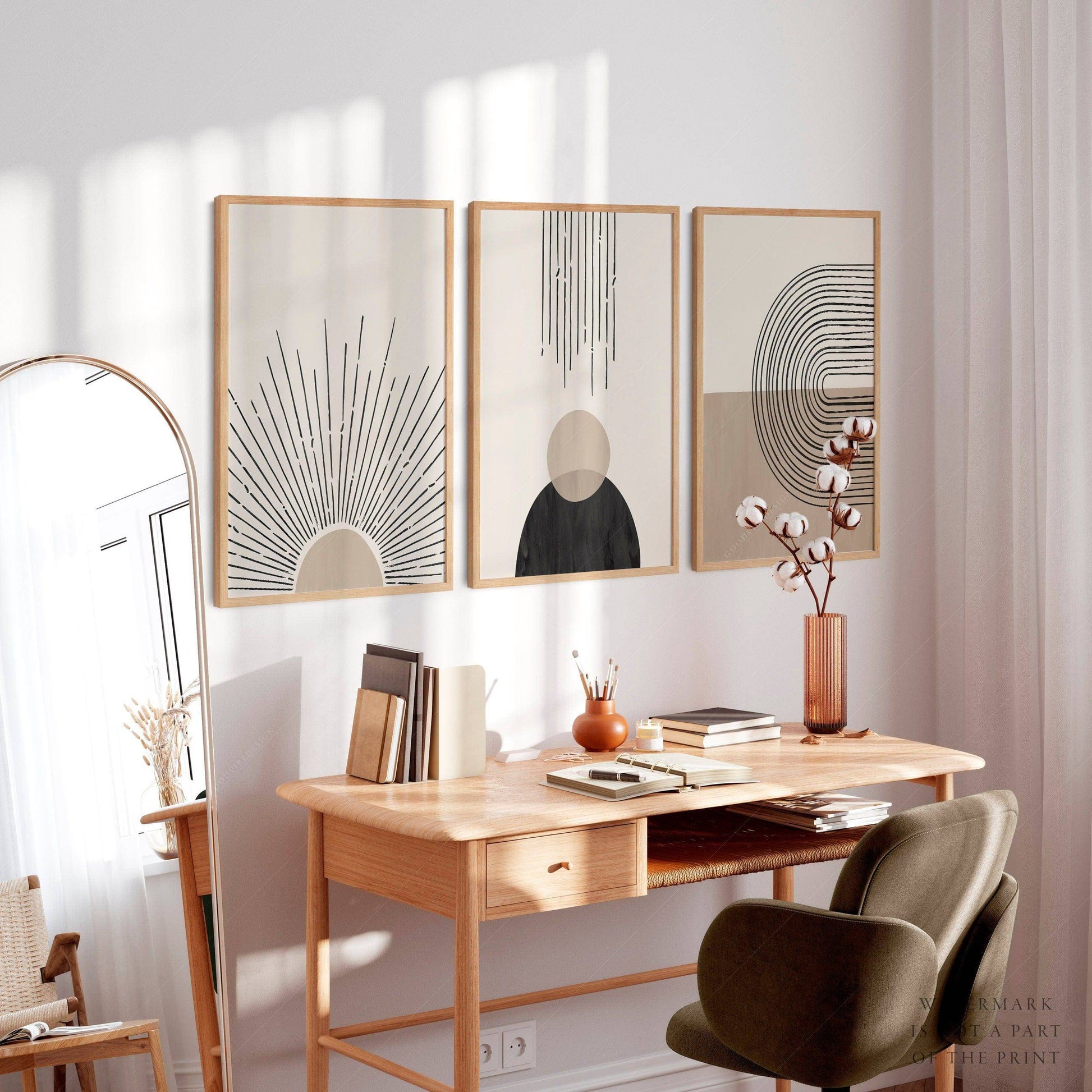Mid-Century Modern Prints, 3 Piece Wall Art, Elegant wall decor