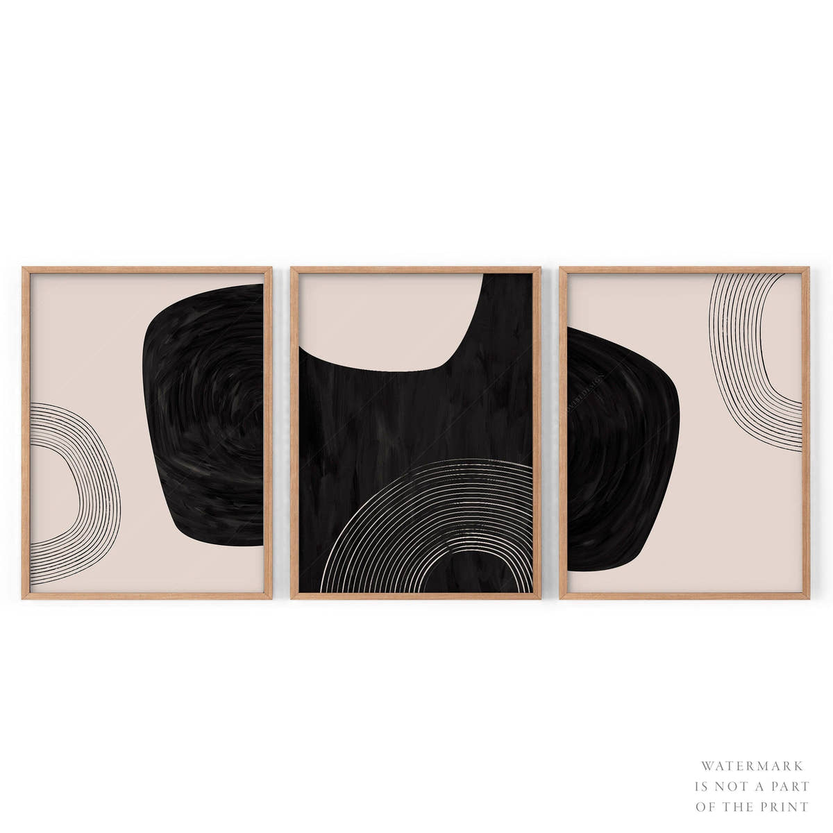 Mid-Century Modern Prints, Elegant wall decor, Set of 3 prints in black and beige color