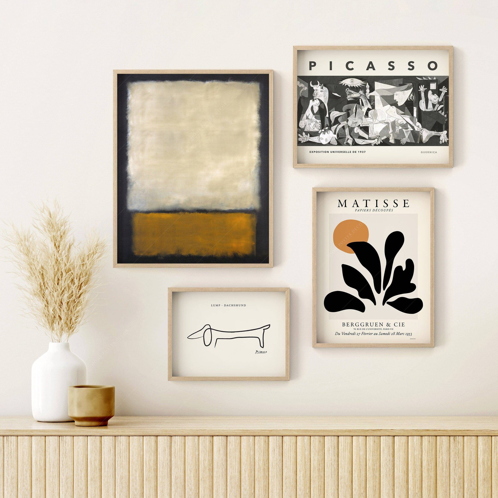 Modern Gallery Wall, Famous Artists, Set of 4 High-quality prints, Picasso Guernica and Lump, Matisse Coral, Rothko Untitled