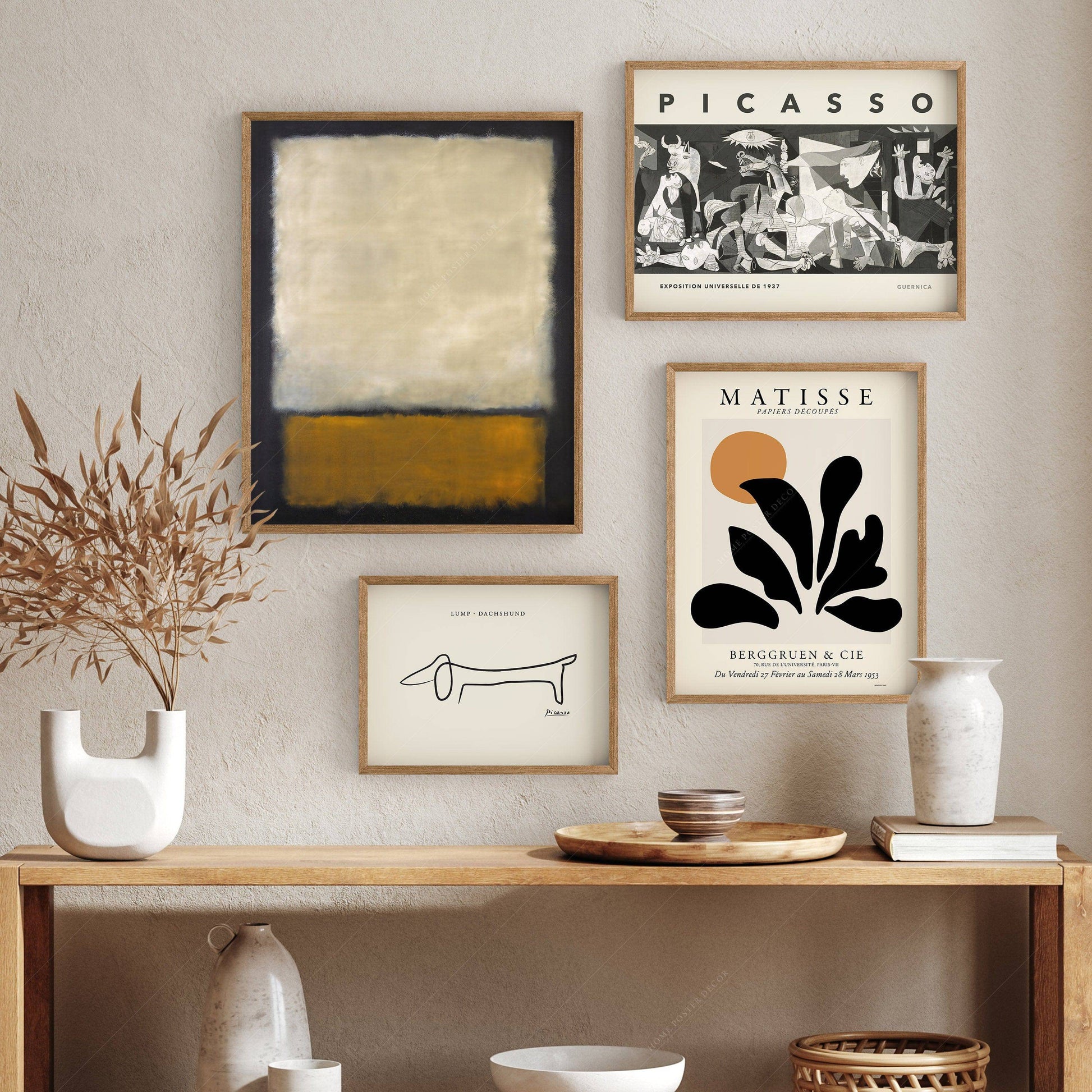 Modern Gallery Wall, Famous Artists, Set of 4 High-quality prints, Picasso Guernica and Lump, Matisse Coral, Rothko Untitled