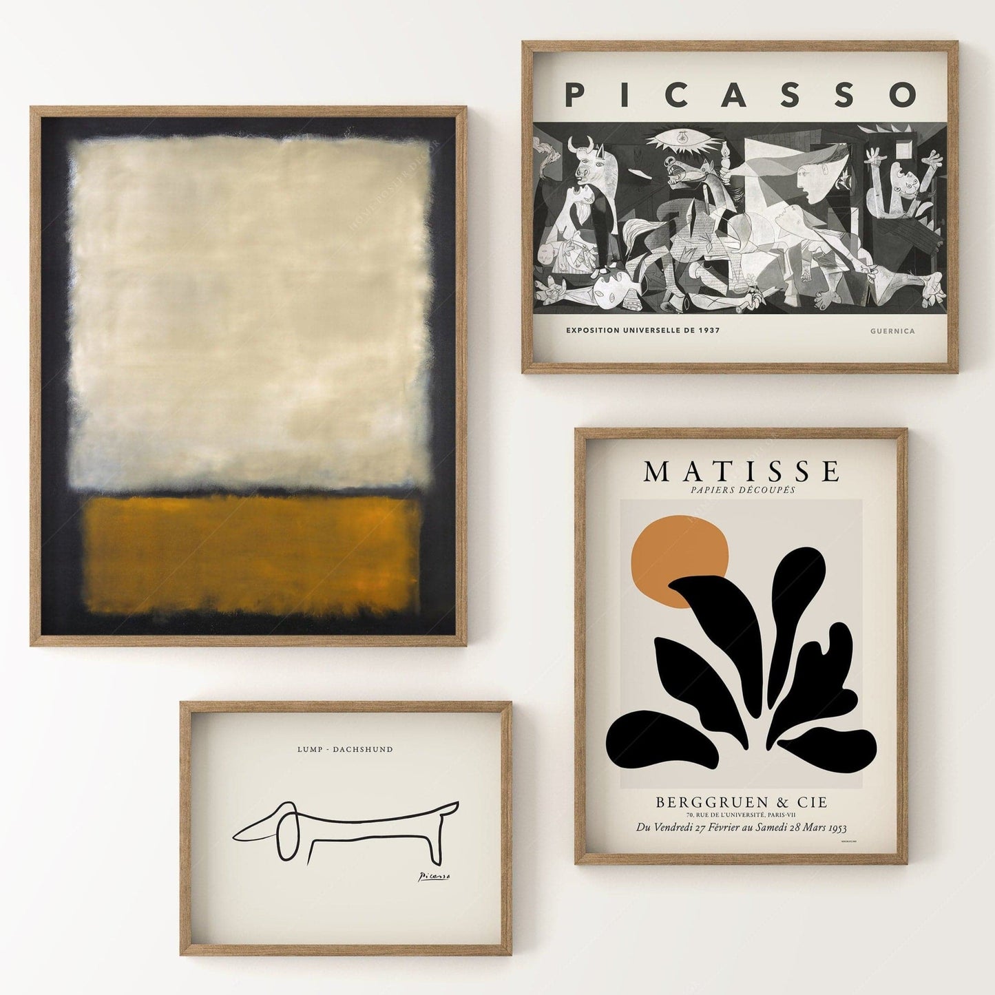 Modern Gallery Wall, Famous Artists, Set of 4 High-quality prints, Picasso Guernica and Lump, Matisse Coral, Rothko Untitled