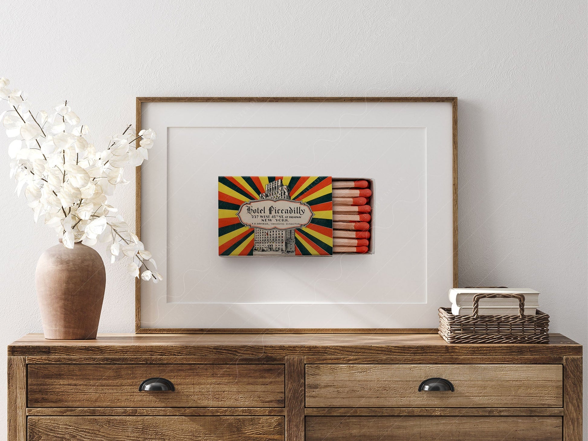 New York Wall Art, Hotel Piccadilly, Vintage matchbox print