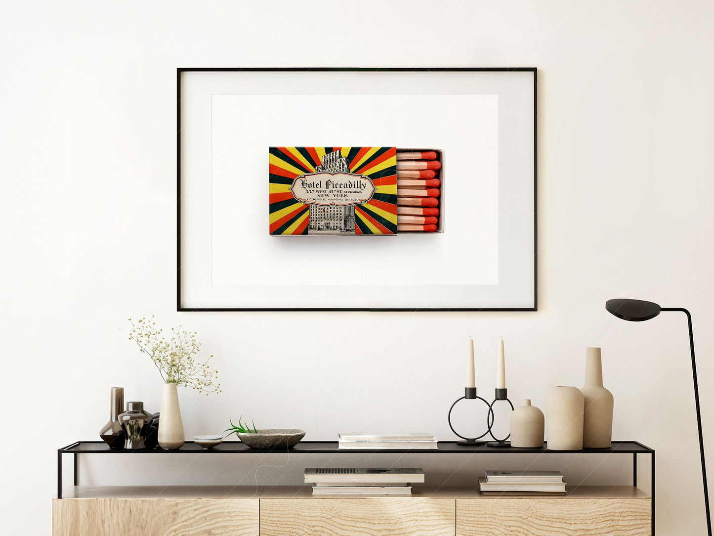 New York Wall Art, Hotel Piccadilly, Vintage matchbox print