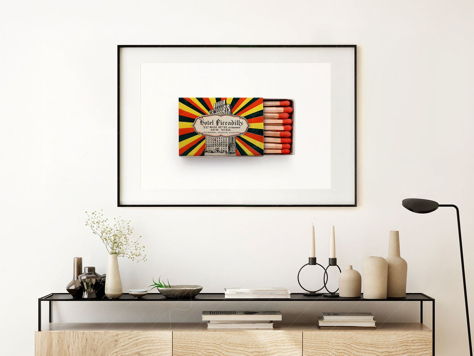 New York Wall Art, Hotel Piccadilly, Vintage matchbox print
