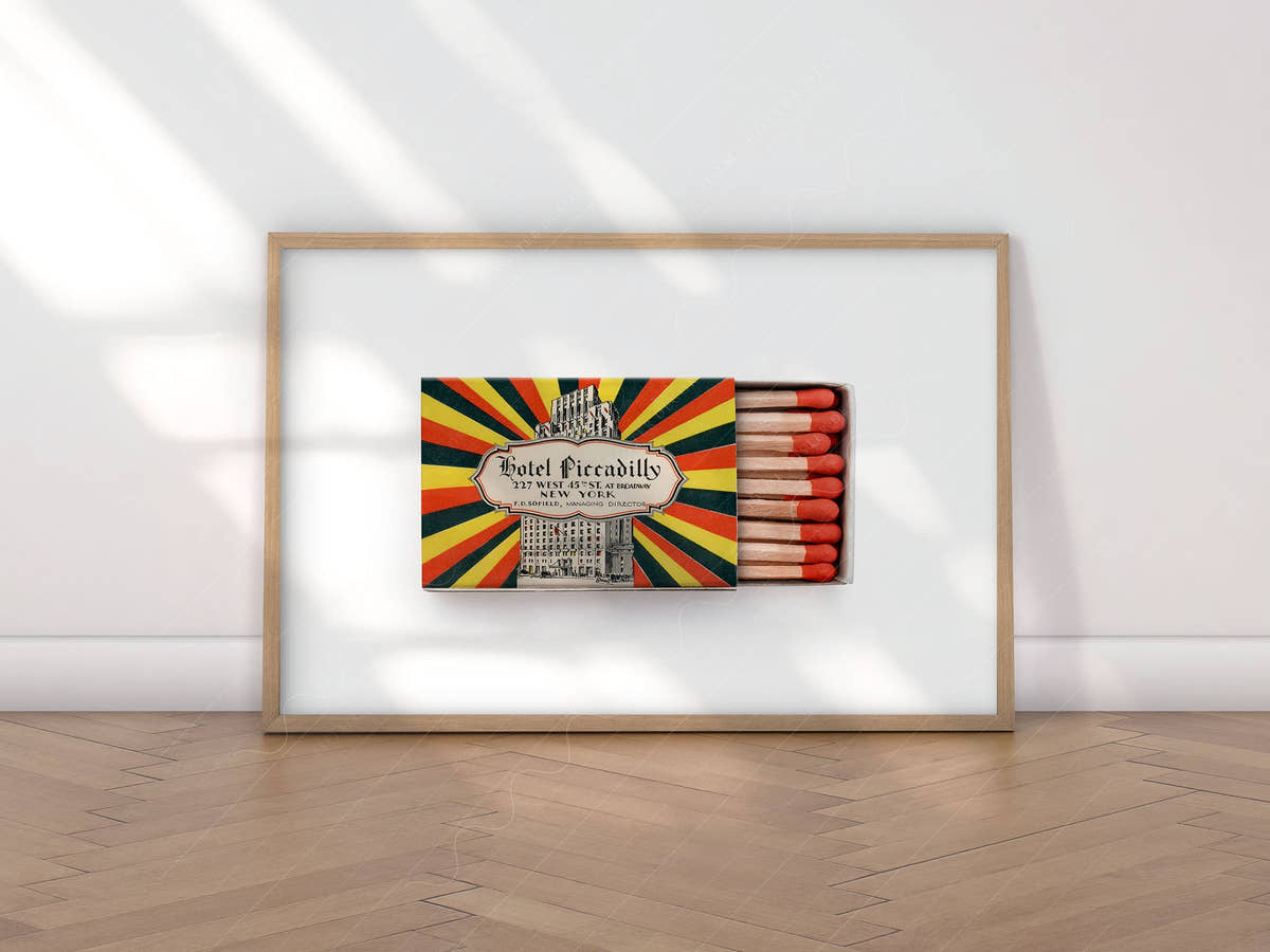 New York Wall Art, Hotel Piccadilly, Vintage matchbox print