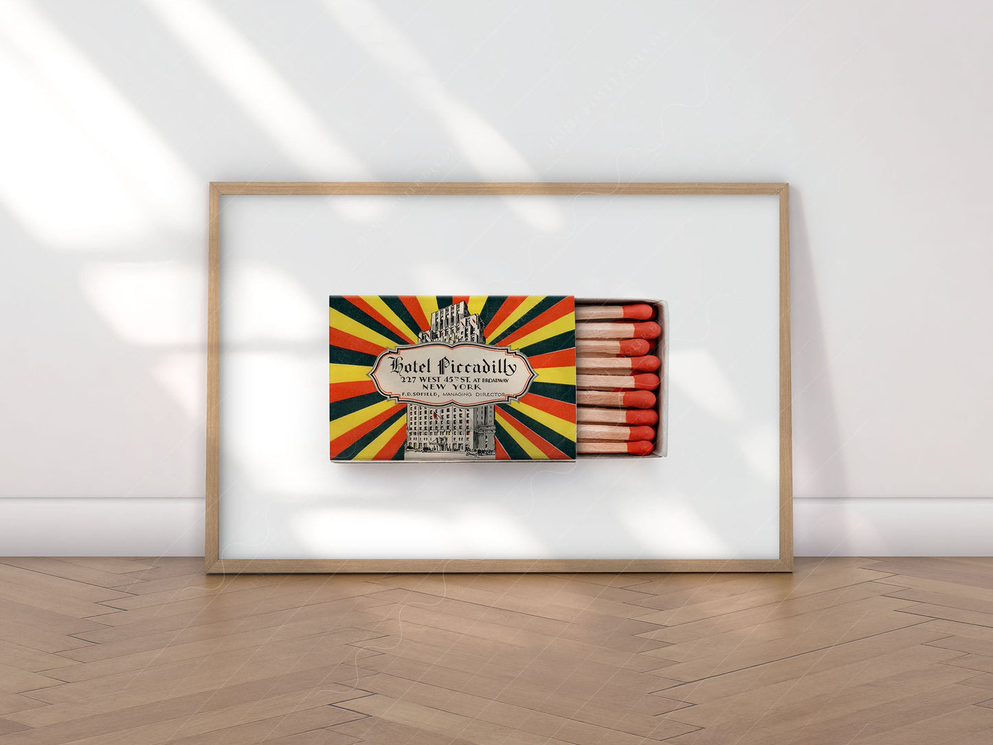 New York Wall Art, Hotel Piccadilly, Vintage matchbox print