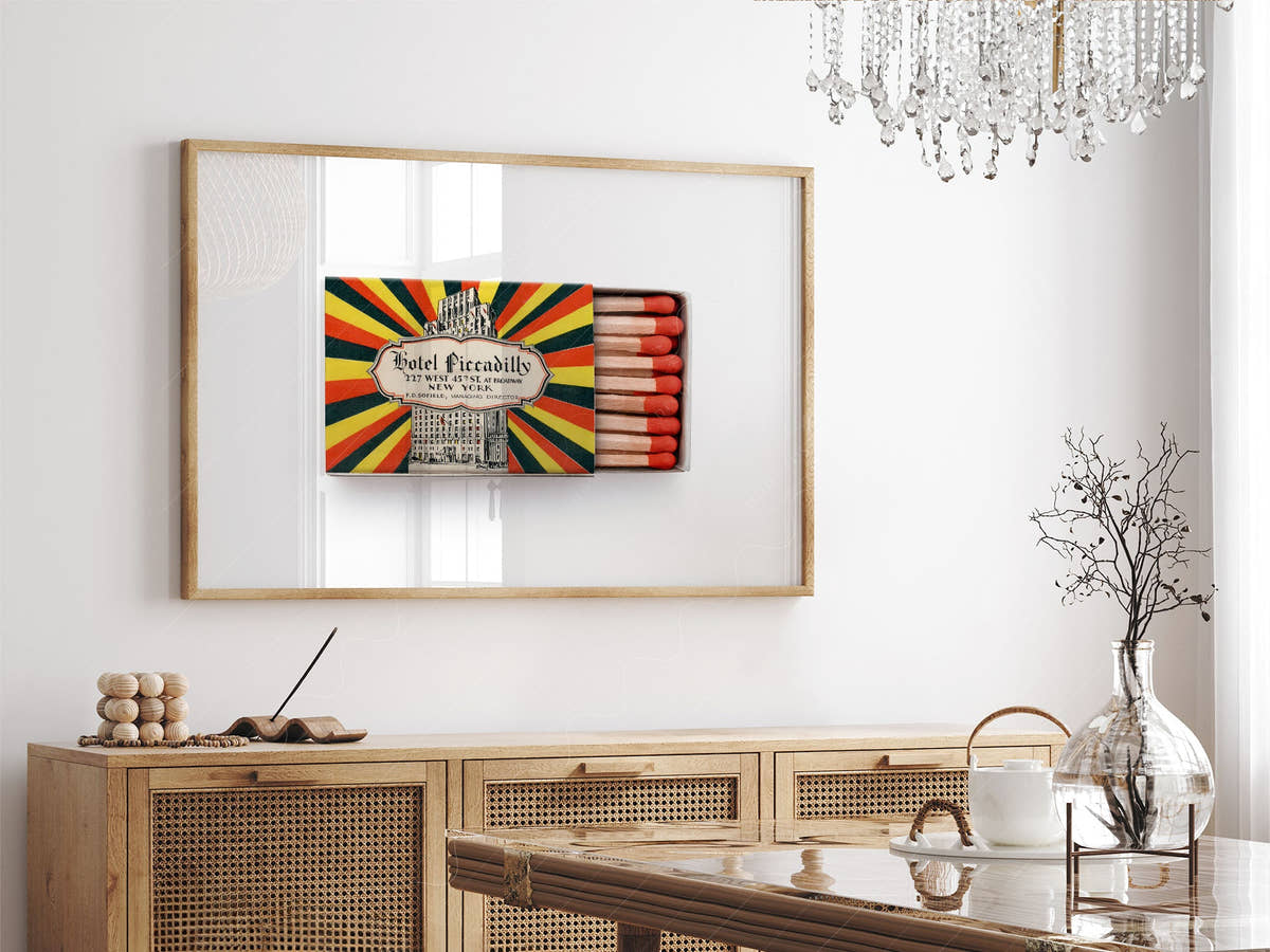 New York Wall Art, Hotel Piccadilly, Vintage matchbox print