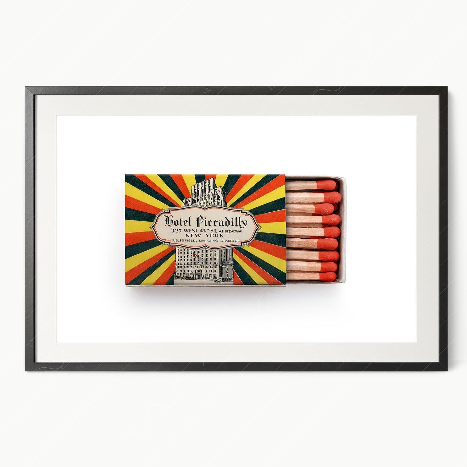 New York Wall Art, Hotel Piccadilly, Vintage matchbox print