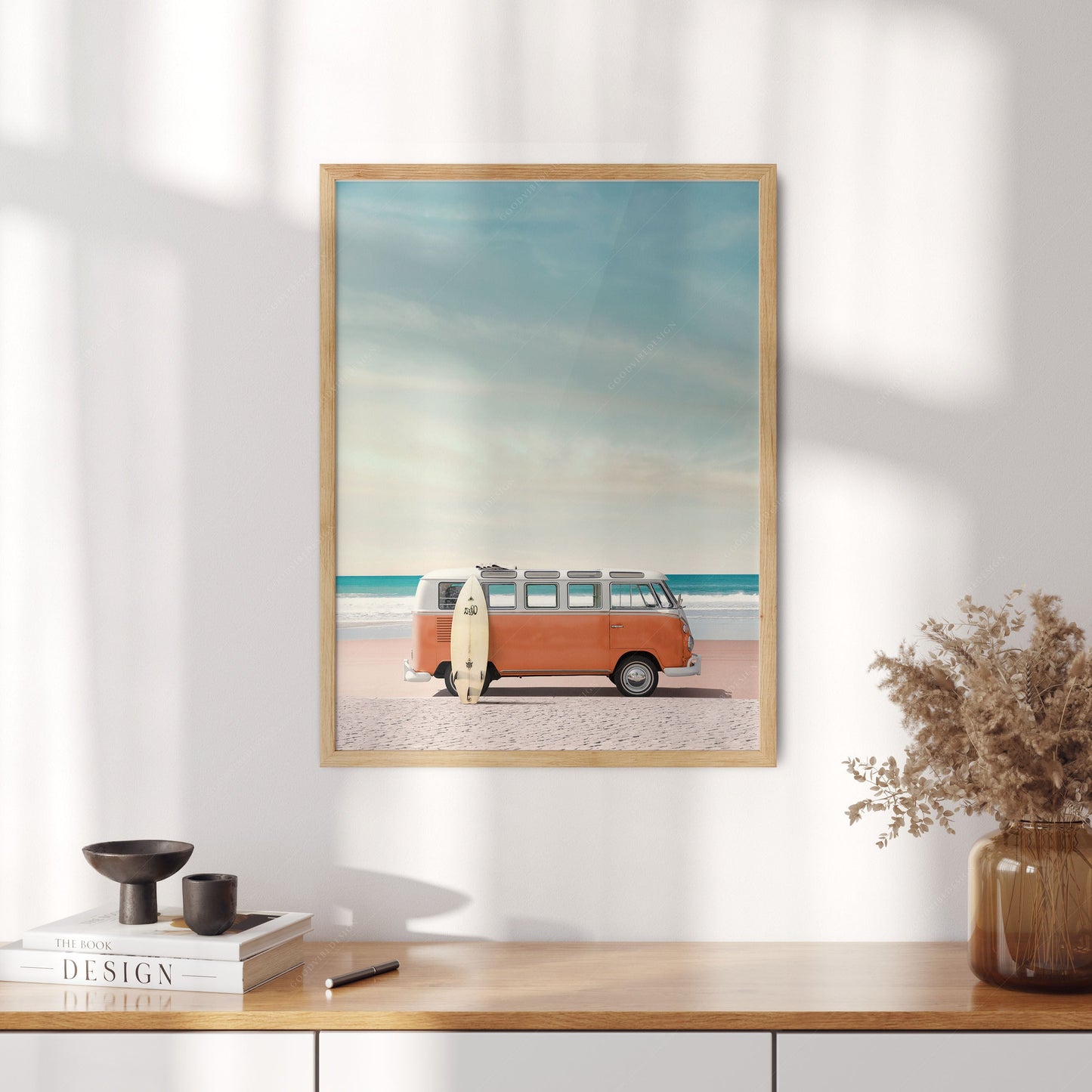 Orange Van Print, Surfboard Photo, Retro Poster