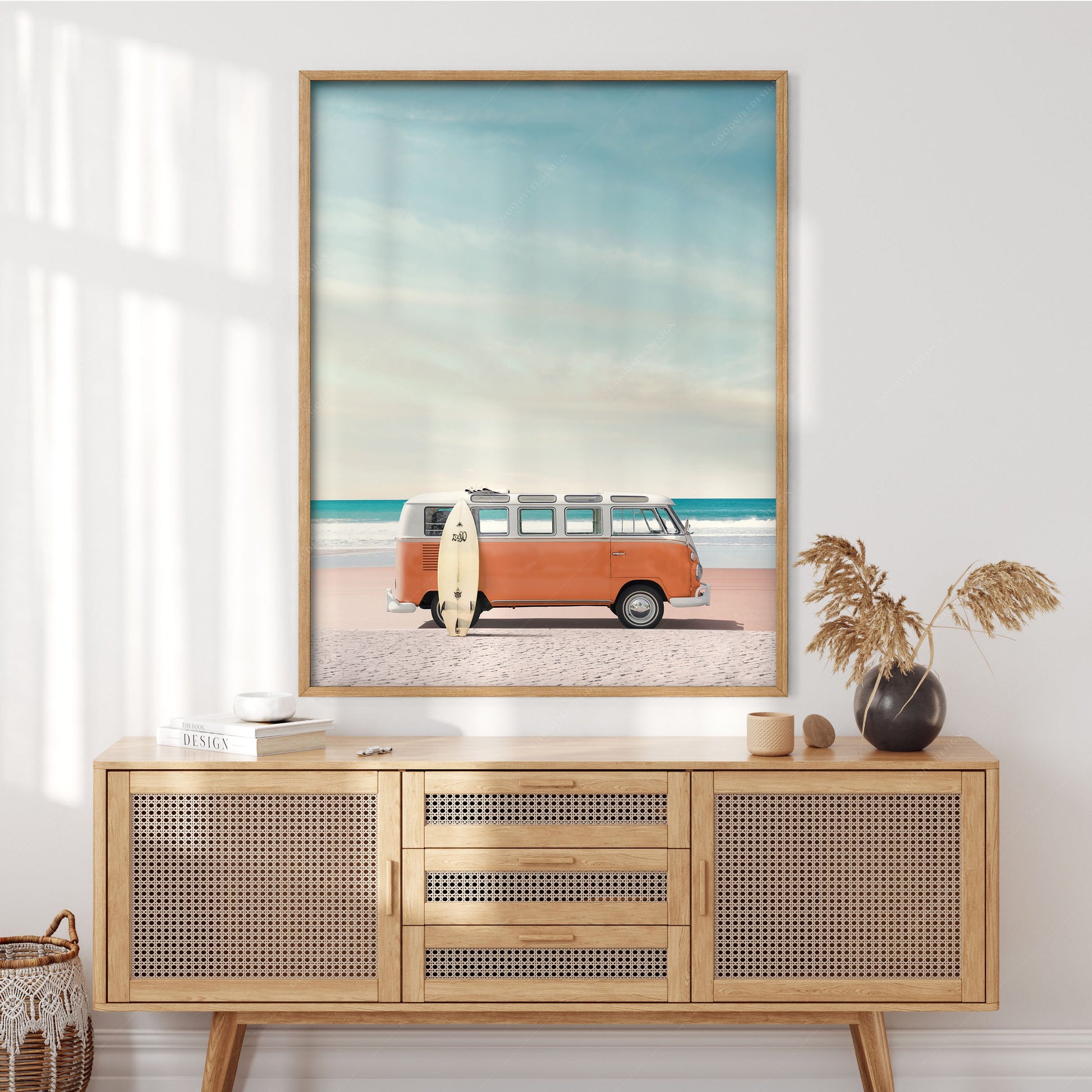 Orange Van Print, Surfboard Photo, Retro Poster