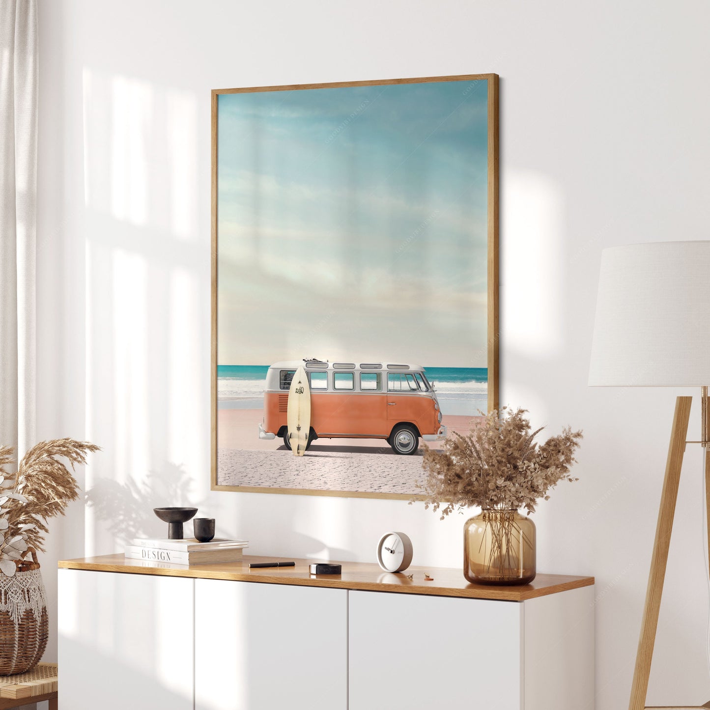 Orange Van Print, Surfboard Photo, Retro Poster