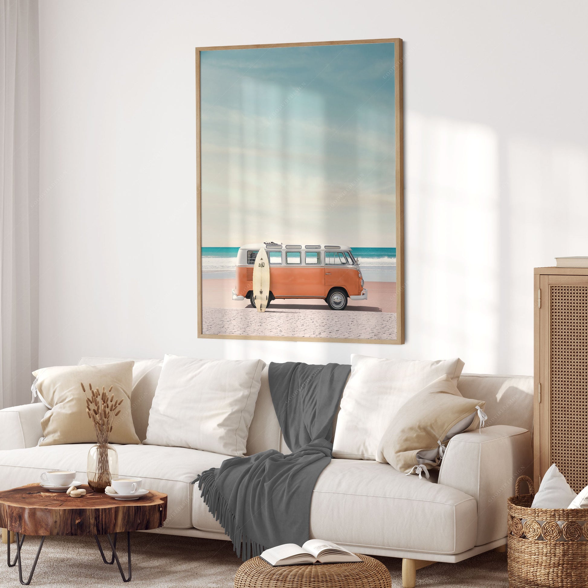 Orange Van Print, Surfboard Photo, Retro Poster