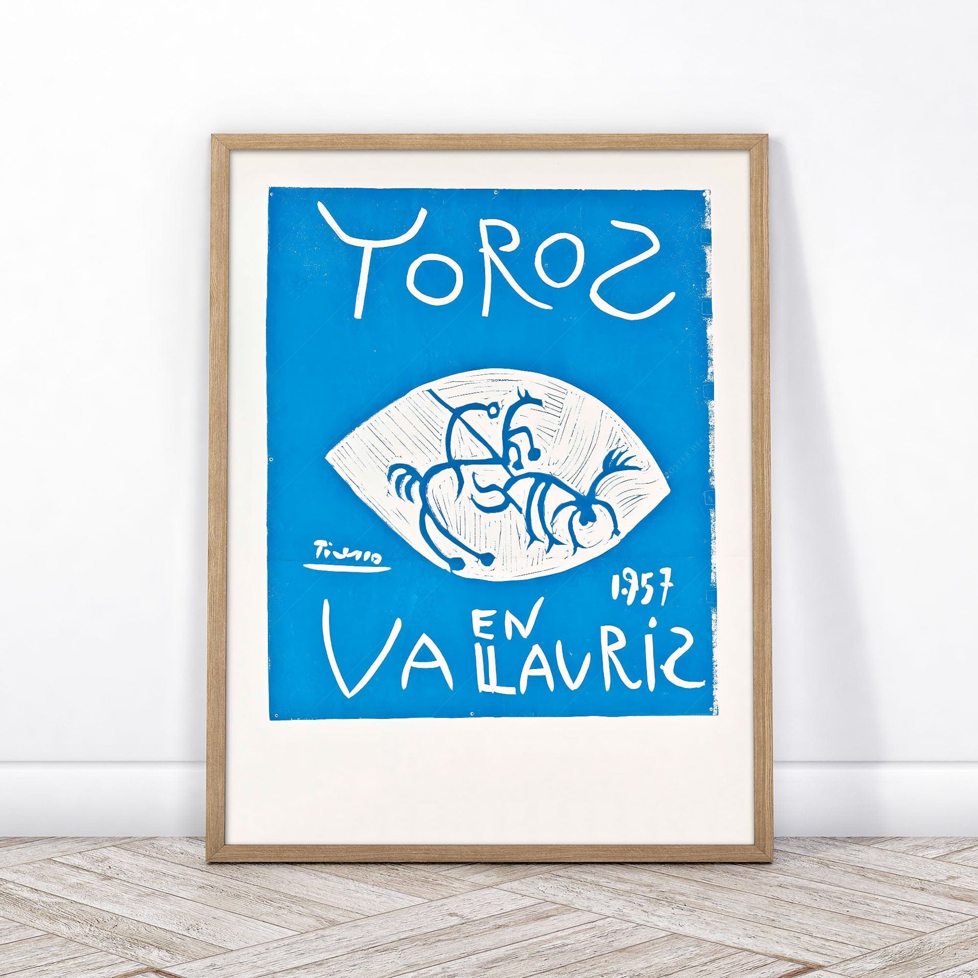 Pablo Picasso, Toros en Vallauris, Linocut in blue print