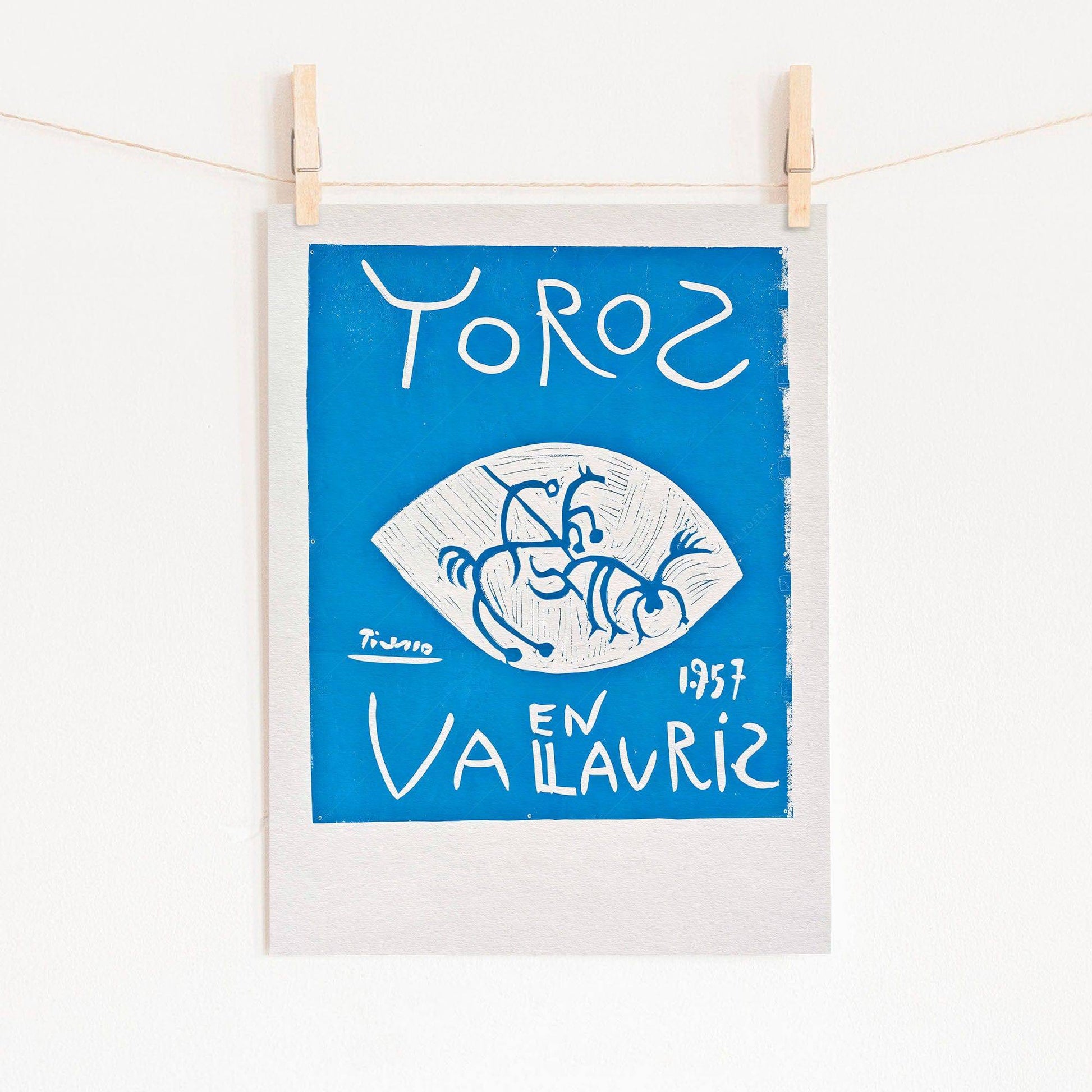 Pablo Picasso, Toros en Vallauris, Linocut in blue print