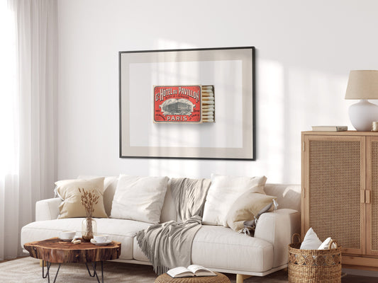 Paris hotel poster, Vintage matchbox, Retro wall decor