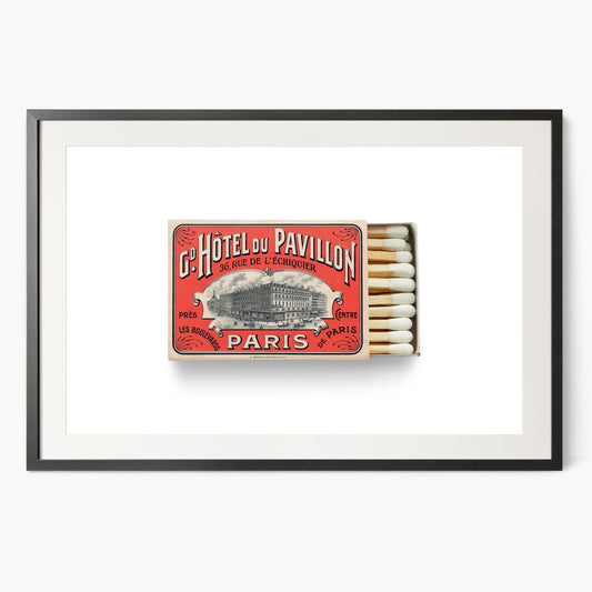 Paris hotel poster, Vintage matchbox, Retro wall decor