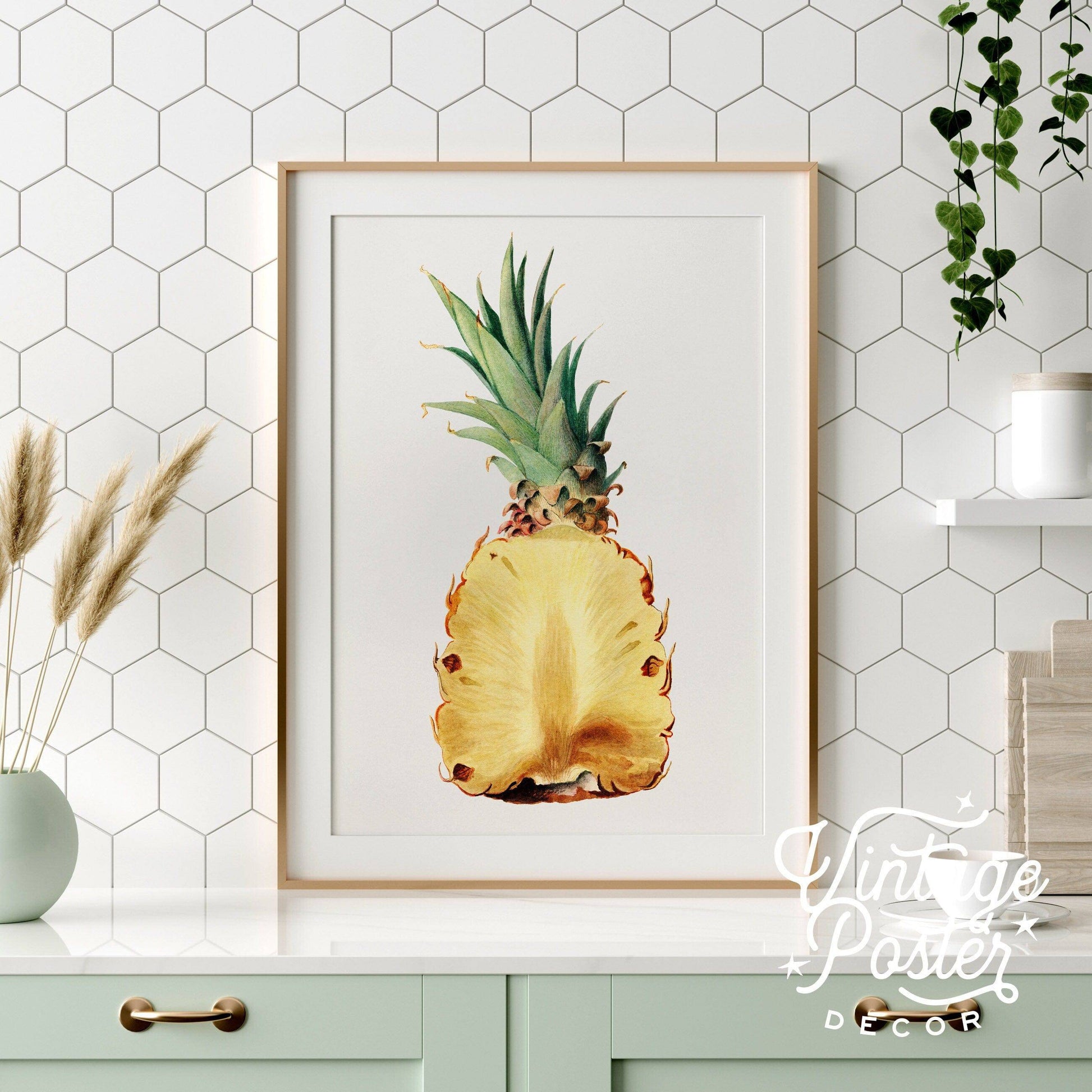 Pineapple Print, Fruit Poster, Botanical Fruit, Kitchen Wall Decor