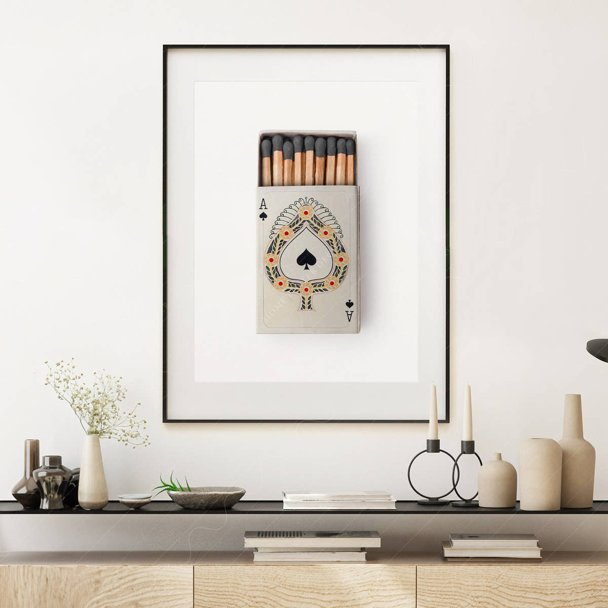 Playing cards print, Retro wall art, Matchbox photography, Ace of spades