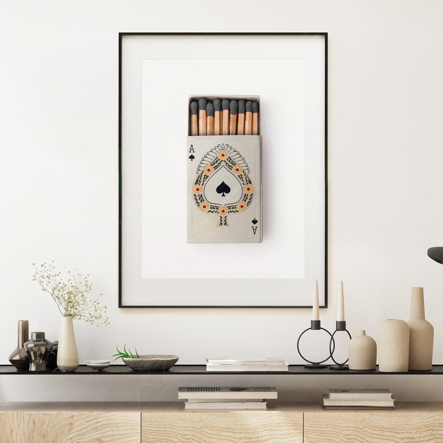 Playing cards print, Retro wall art, Matchbox photography, Ace of spades