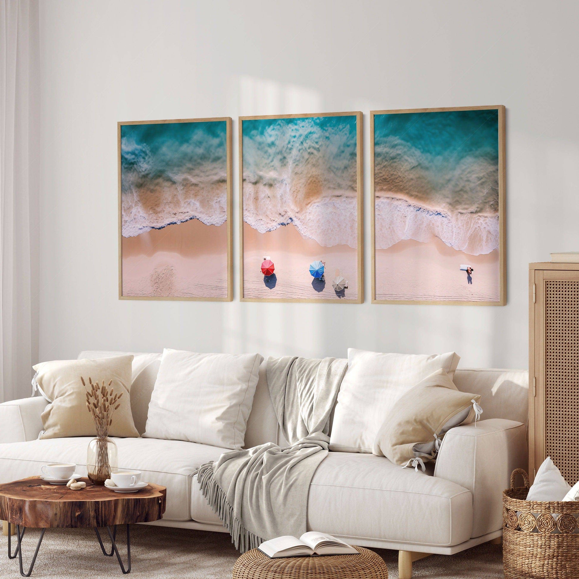 Sand Beach Photography, Aerial ocean shot, Set of 3 Prints