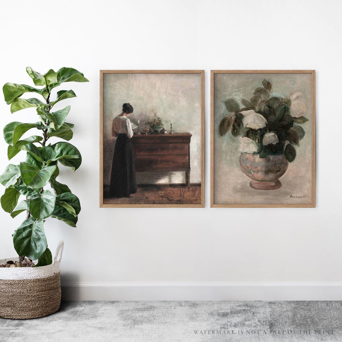 Set of 2 Antique Portrait Painting, Vintage Gallery Wall