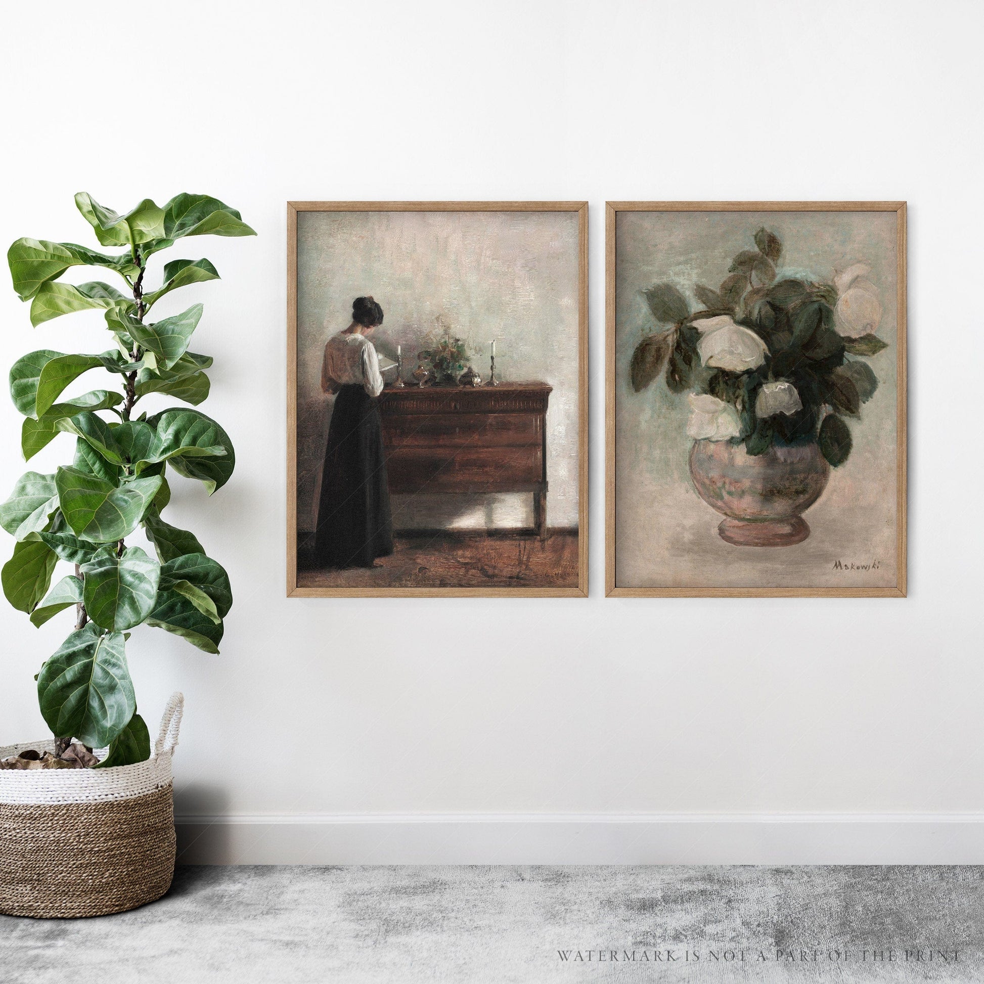 Set of 2 Antique Portrait Painting, Vintage Gallery Wall