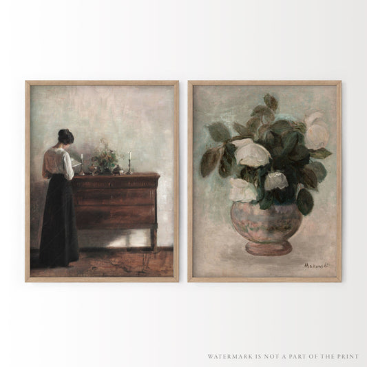 Set of 2 Antique Portrait Painting, Vintage Gallery Wall
